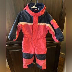 L.L. Bean Toddler Pink & Blue Fleece-Lined Snow Suit with Hood 3T